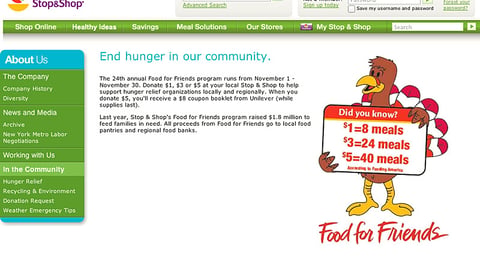 Stop & Shop 'Food for Friends' Promotional Page